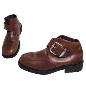 VTG GBX Y2K Mens Brown Leather Buckle Ankle Boots Chunky Lug Sole Size 12